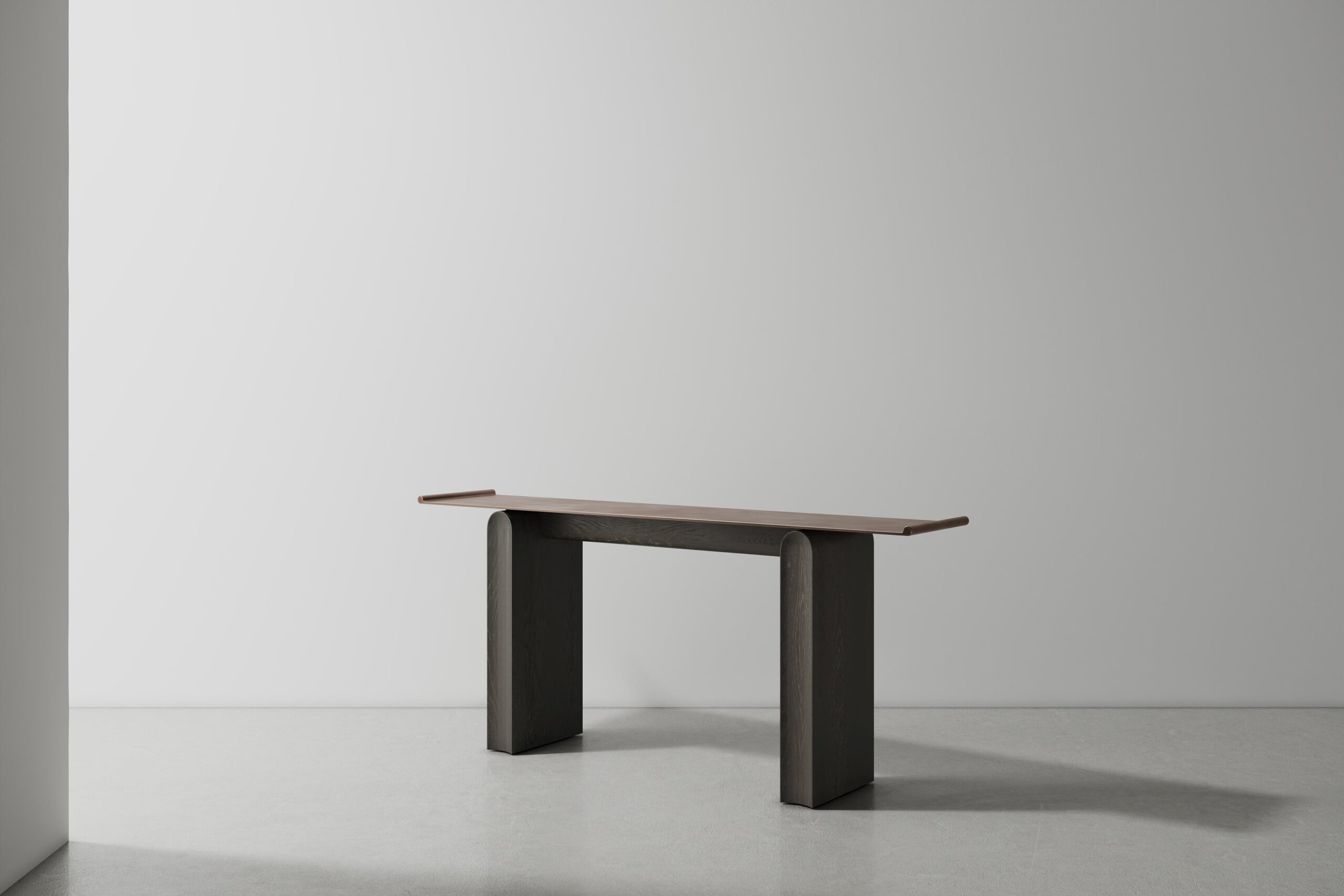 Tonkin Console Seared oak antique brass